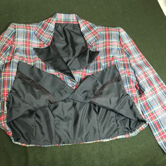 Vintage Plaid Blazer with Black Satin Lapel – Retro Checkered Jacket - Picture 8 of 8